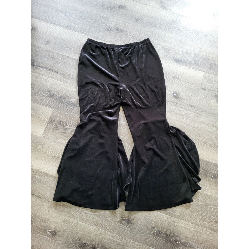 Black Stretch Velvet Lace Bow Whimsigoth Fairygrunge Pull On Wide Leg Pants 2X - Picture 4 of 6